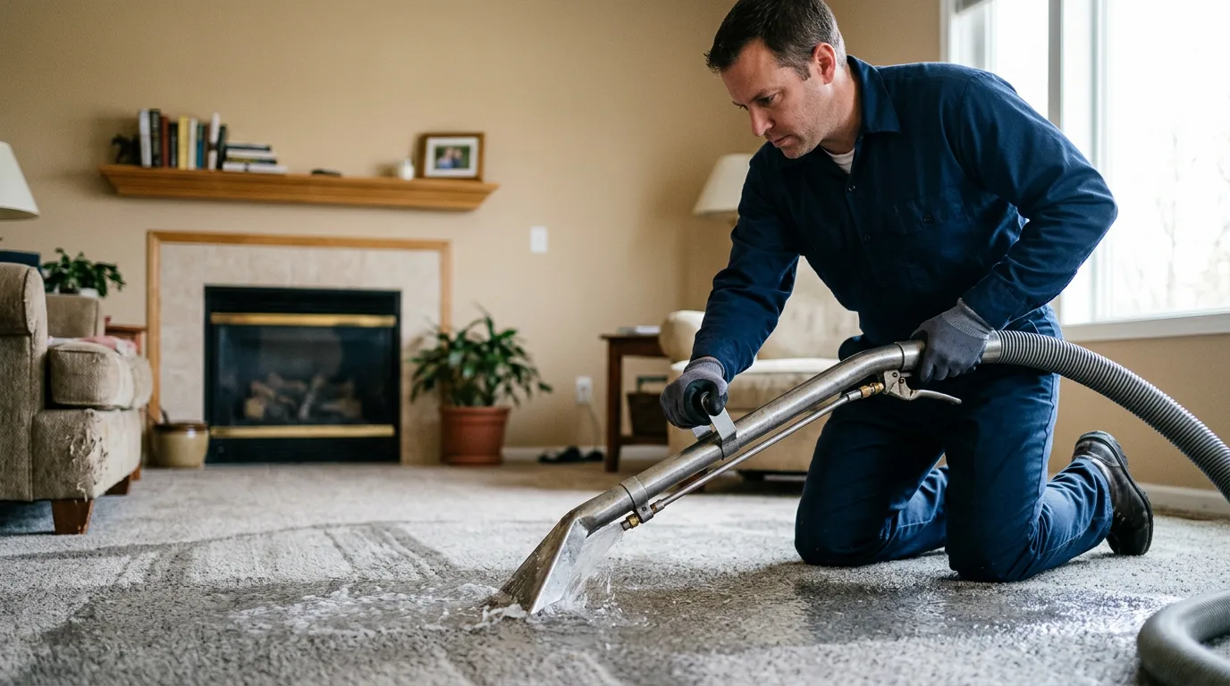 Water damage restoration technician working near Mequon, WI